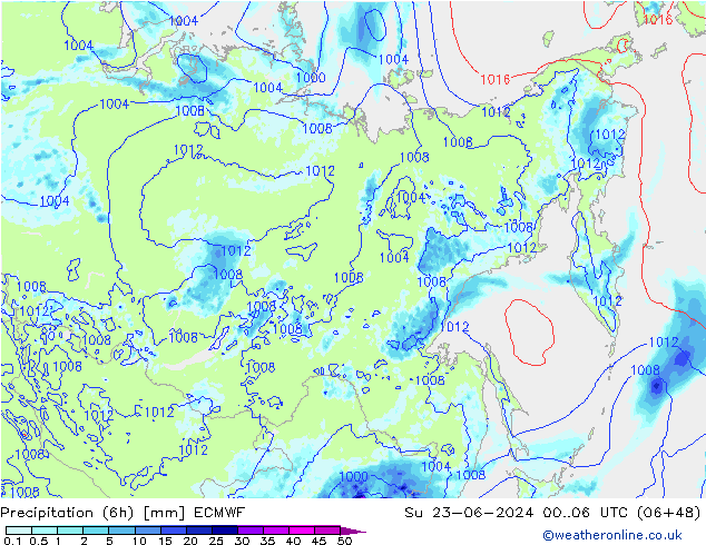 Z500/Rain (+SLP)/Z850 ECMWF  23.06.2024 06 UTC