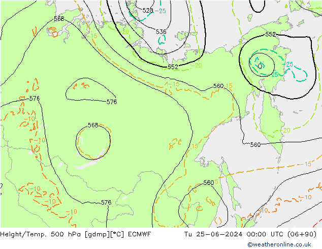 Height/Temp. 500 гПа ECMWF вт 25.06.2024 00 UTC