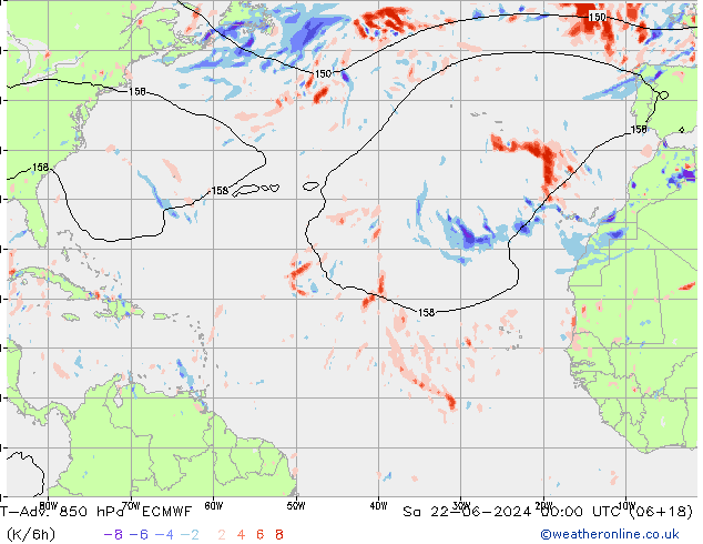 T-Adv. 850 hPa ECMWF sáb 22.06.2024 00 UTC