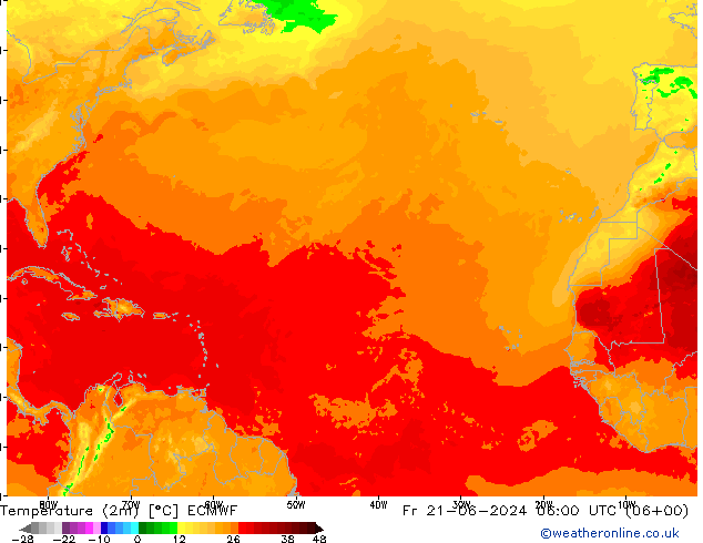 Temperature (2m) ECMWF Fr 21.06.2024 06 UTC