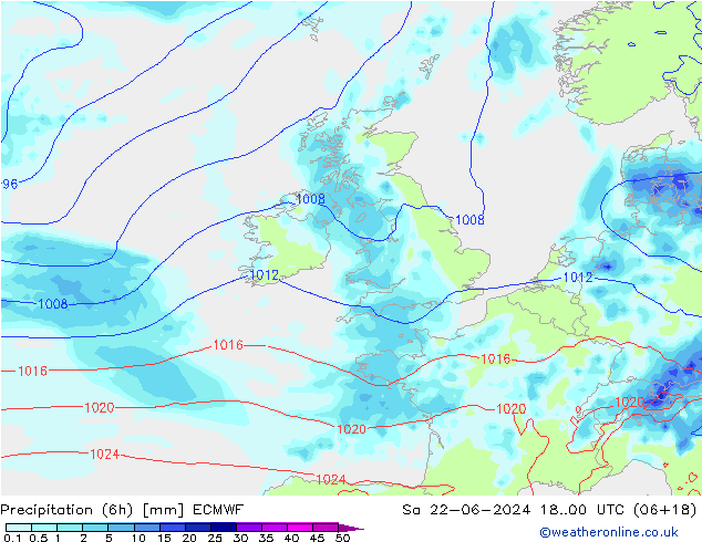 Precipitação (6h) ECMWF Sáb 22.06.2024 00 UTC