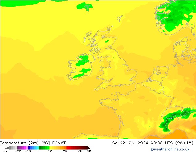 Temperatura (2m) ECMWF Sáb 22.06.2024 00 UTC