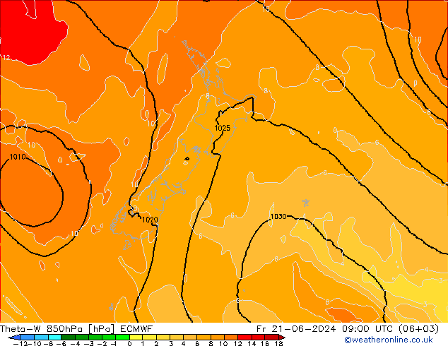 Theta-W 850hPa ECMWF ven 21.06.2024 09 UTC