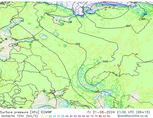 Isotachs (kph) ECMWF Sex 21.06.2024 21 UTC