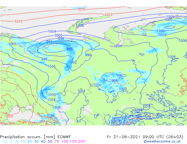 Précipitation accum. ECMWF ven 21.06.2024 09 UTC