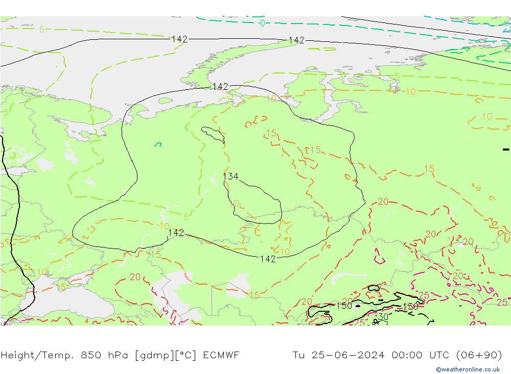 Height/Temp. 850 hPa ECMWF Ter 25.06.2024 00 UTC