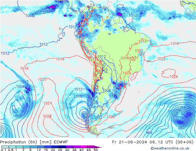 Precipitazione (6h) ECMWF ven 21.06.2024 12 UTC