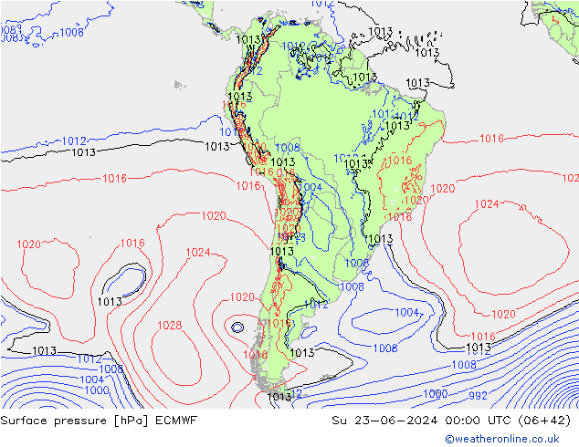 Presión superficial ECMWF dom 23.06.2024 00 UTC