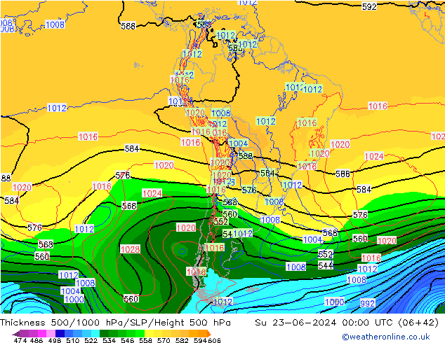 Thck 500-1000гПа ECMWF Вс 23.06.2024 00 UTC