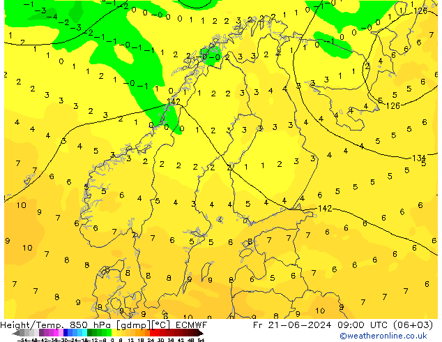 Height/Temp. 850 hPa ECMWF Fr 21.06.2024 09 UTC