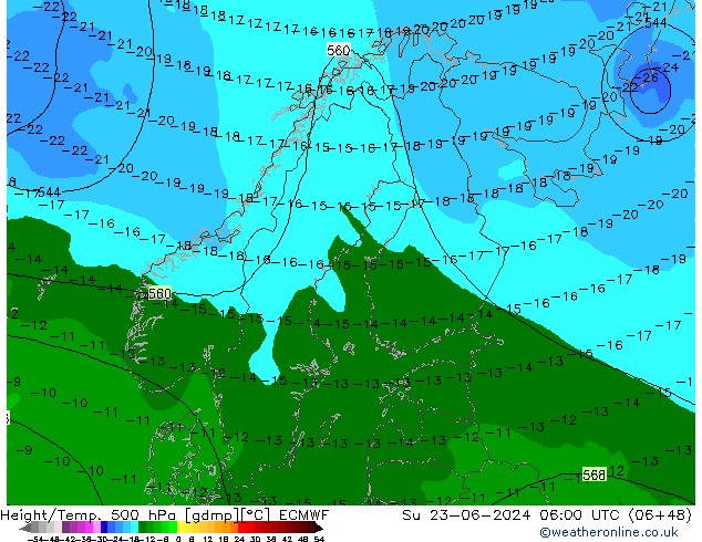 Z500/Rain (+SLP)/Z850 ECMWF  23.06.2024 06 UTC