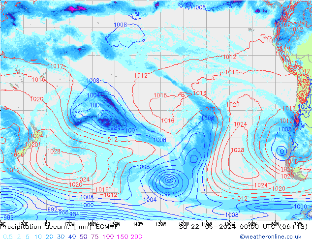 Precipitación acum. ECMWF sáb 22.06.2024 00 UTC