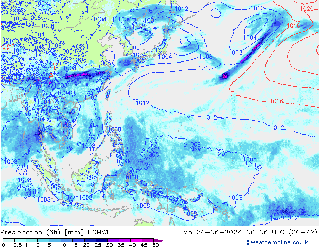 Z500/Rain (+SLP)/Z850 ECMWF  24.06.2024 06 UTC