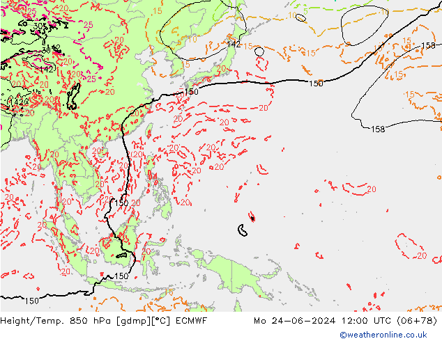 Z500/Rain (+SLP)/Z850 ECMWF Mo 24.06.2024 12 UTC