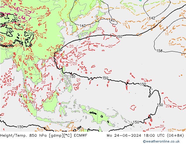 Z500/Yağmur (+YB)/Z850 ECMWF Pzt 24.06.2024 18 UTC