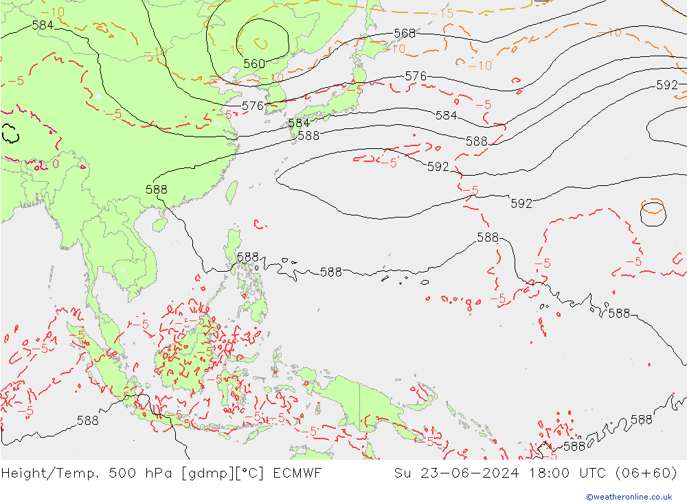 Z500/Rain (+SLP)/Z850 ECMWF Dom 23.06.2024 18 UTC