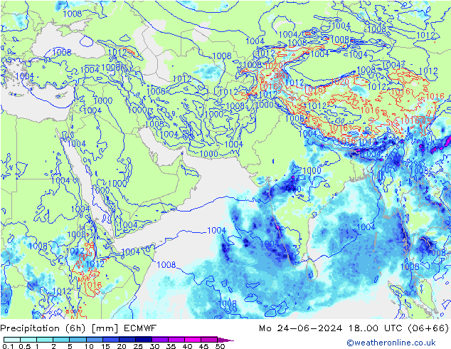 Z500/Yağmur (+YB)/Z850 ECMWF Pzt 24.06.2024 00 UTC