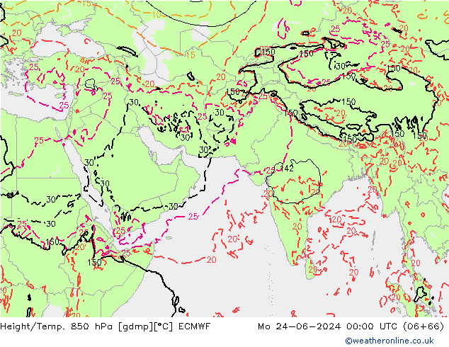 Z500/Yağmur (+YB)/Z850 ECMWF Pzt 24.06.2024 00 UTC