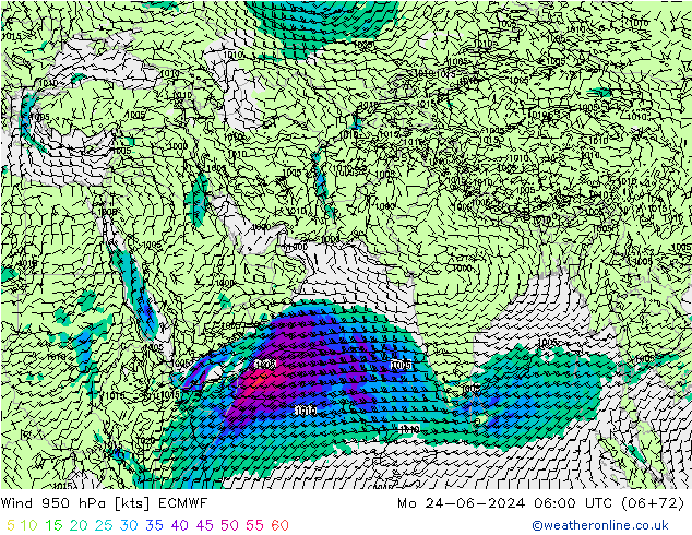 Vento 950 hPa ECMWF Seg 24.06.2024 06 UTC