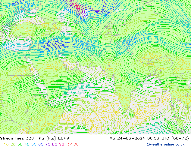 Streamlines 300 hPa ECMWF Mo 24.06.2024 06 UTC