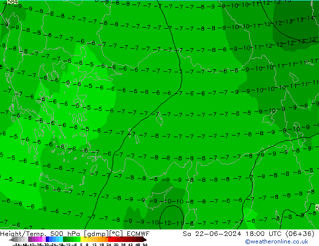 Z500/Rain (+SLP)/Z850 ECMWF sam 22.06.2024 18 UTC