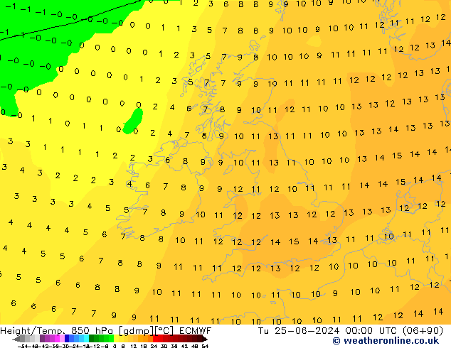 Height/Temp. 850 hPa ECMWF Di 25.06.2024 00 UTC