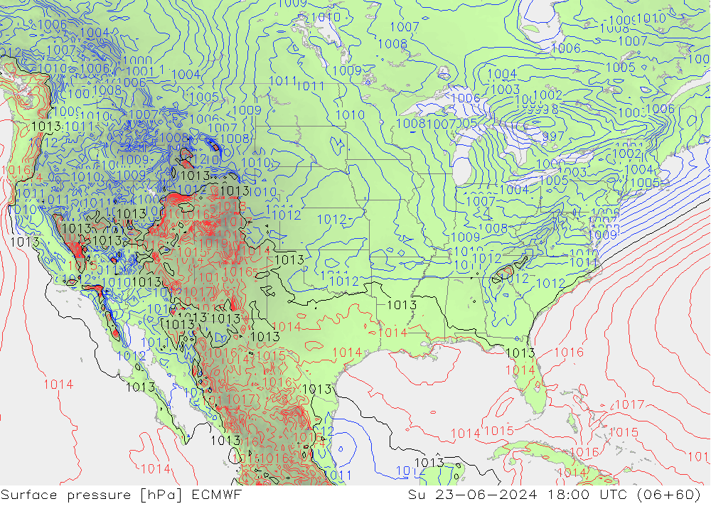 Yer basıncı ECMWF Paz 23.06.2024 18 UTC