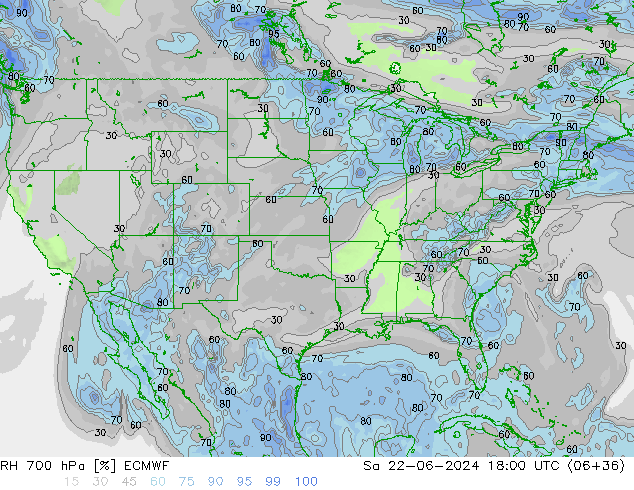 RH 700 hPa ECMWF Sa 22.06.2024 18 UTC