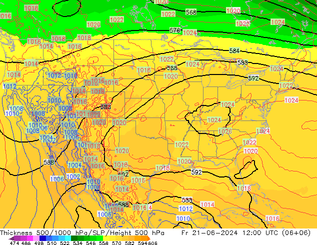 Espesor 500-1000 hPa ECMWF vie 21.06.2024 12 UTC