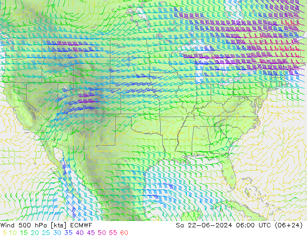 Wind 500 hPa ECMWF Sa 22.06.2024 06 UTC