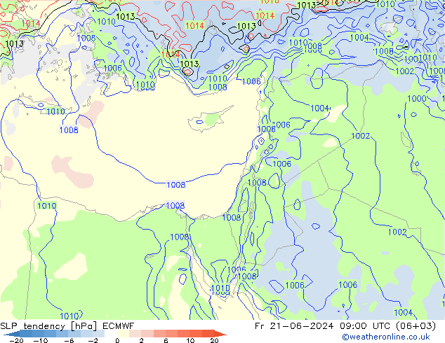 Tendenza di Pressione ECMWF ven 21.06.2024 09 UTC