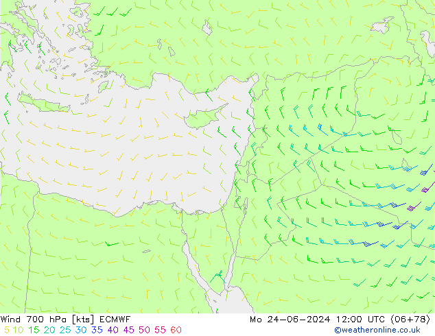 Wind 700 hPa ECMWF Mo 24.06.2024 12 UTC