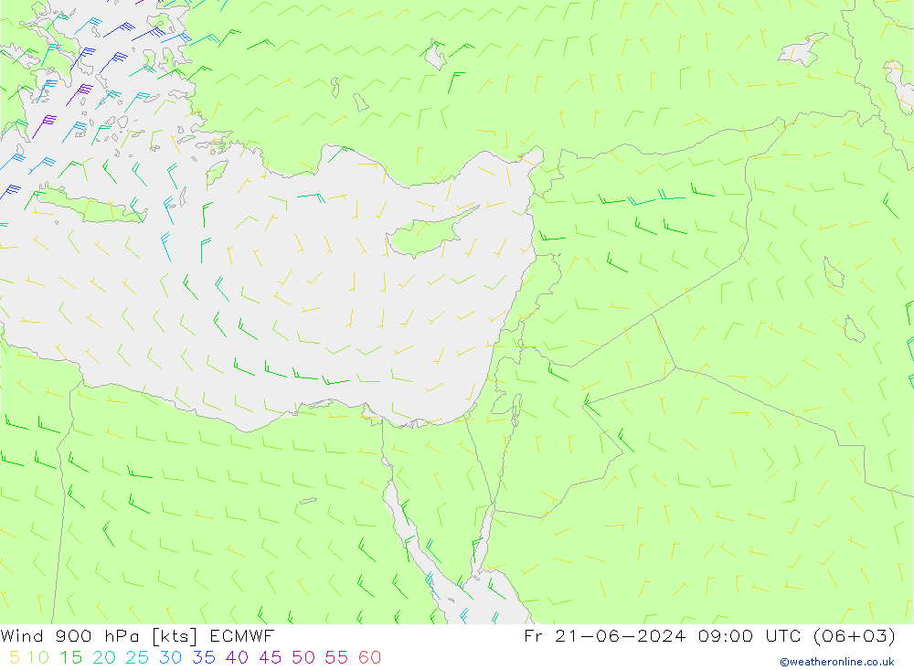 wiatr 900 hPa ECMWF pt. 21.06.2024 09 UTC