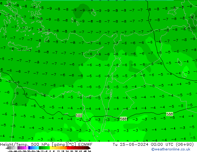 Z500/Rain (+SLP)/Z850 ECMWF Út 25.06.2024 00 UTC