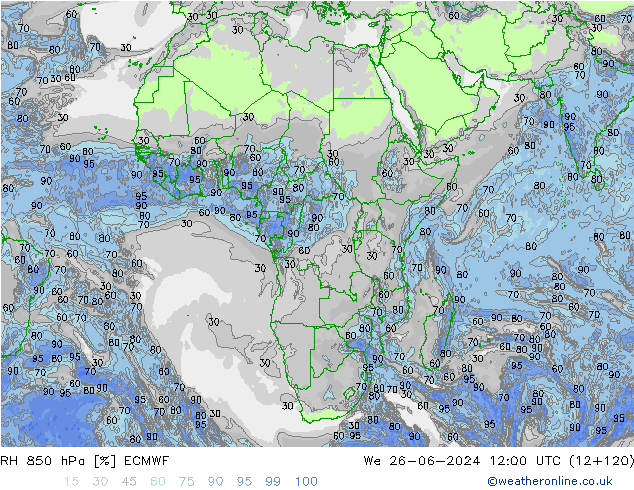 RH 850 hPa ECMWF Mi 26.06.2024 12 UTC