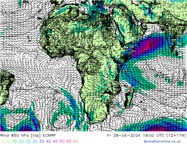 Viento 850 hPa ECMWF vie 28.06.2024 18 UTC