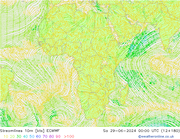 Streamlines 10m ECMWF Sa 29.06.2024 00 UTC