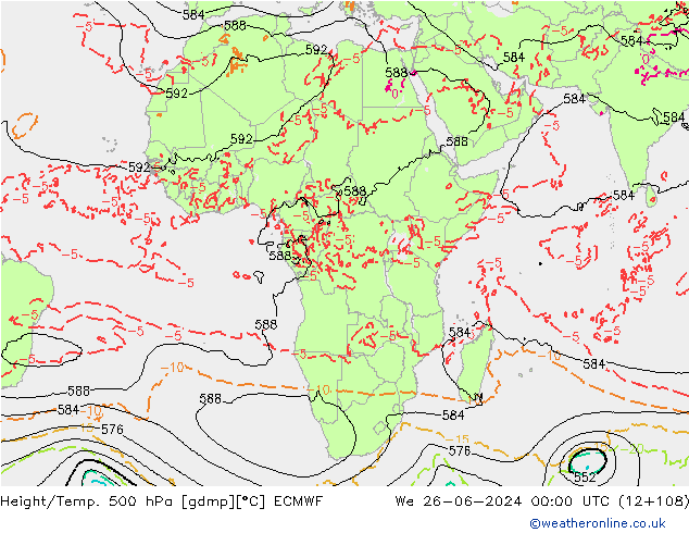 Z500/Regen(+SLP)/Z850 ECMWF wo 26.06.2024 00 UTC