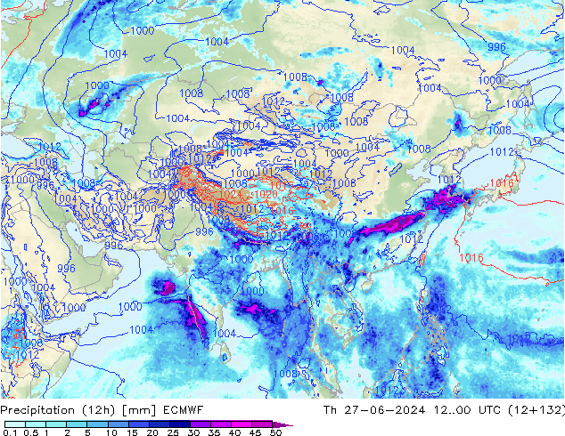 Precipitation (12h) ECMWF Th 27.06.2024 00 UTC