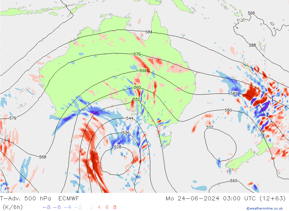 T-Adv. 500 hPa ECMWF Mo 24.06.2024 03 UTC