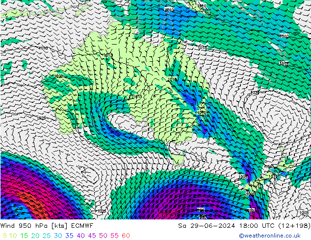 Wind 950 hPa ECMWF za 29.06.2024 18 UTC