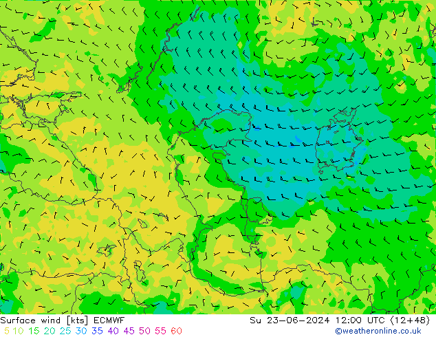 wiatr 10 m ECMWF nie. 23.06.2024 12 UTC