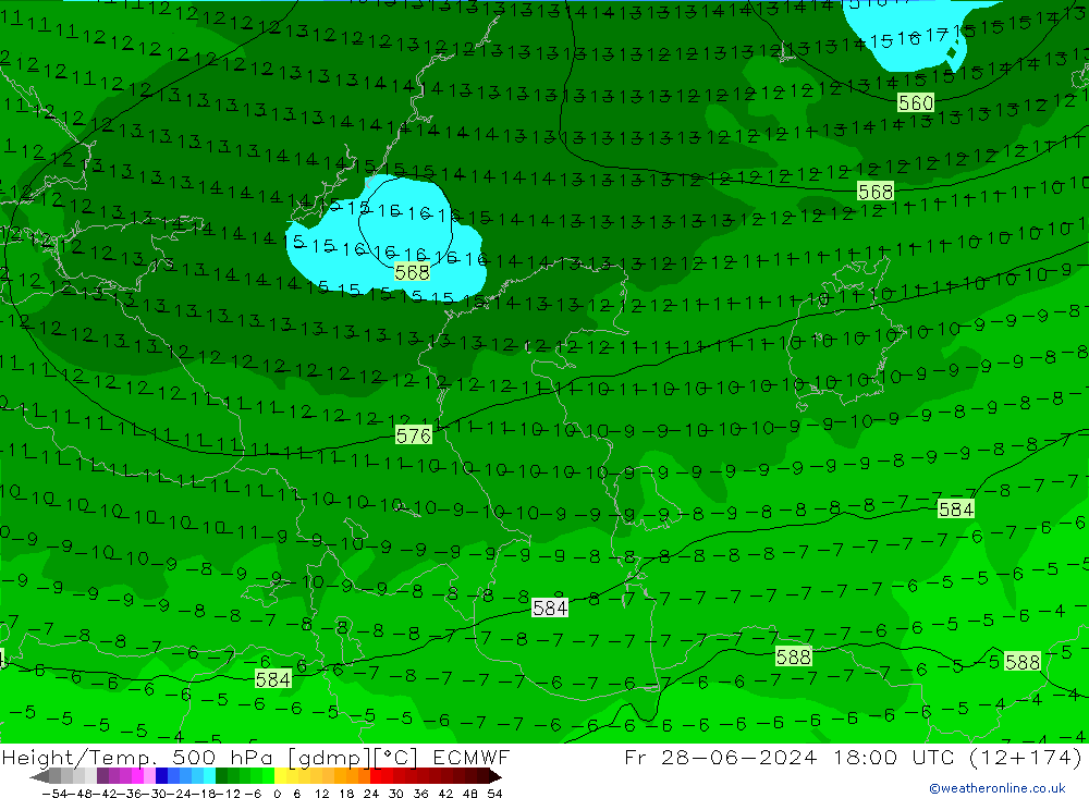 Z500/Rain (+SLP)/Z850 ECMWF ven 28.06.2024 18 UTC