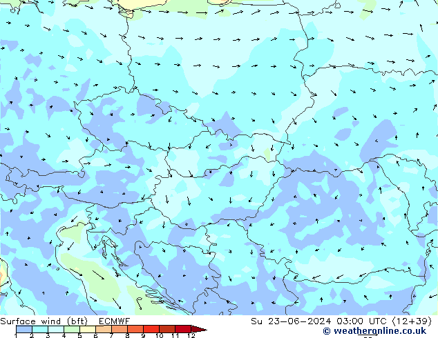 ве�Bе�@ 10 m (bft) ECMWF Вс 23.06.2024 03 UTC