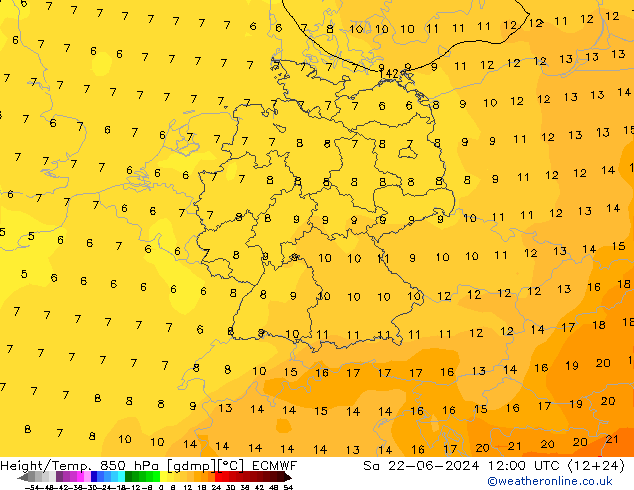 Z500/Rain (+SLP)/Z850 ECMWF Sa 22.06.2024 12 UTC