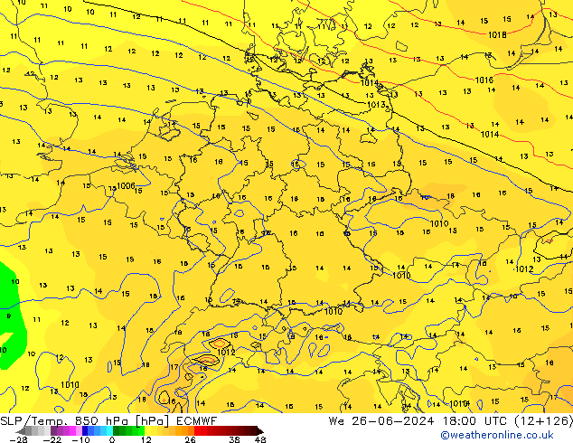 SLP/Temp. 850 hPa ECMWF wo 26.06.2024 18 UTC