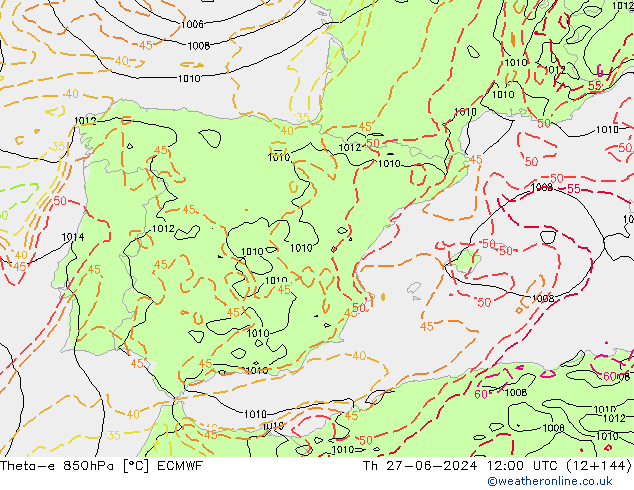 Theta-e 850hPa ECMWF do 27.06.2024 12 UTC