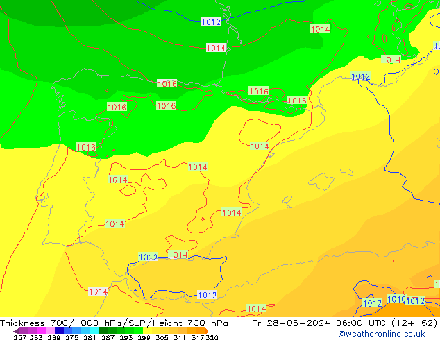 Thck 700-1000 hPa ECMWF Fr 28.06.2024 06 UTC