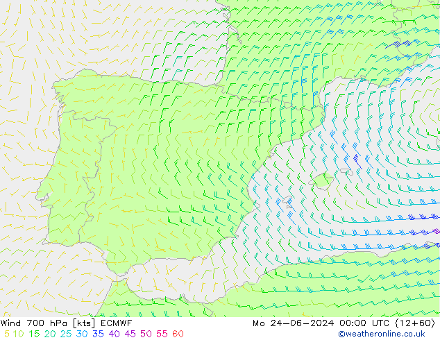 Vento 700 hPa ECMWF Seg 24.06.2024 00 UTC