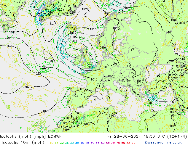 Isotachen (mph) ECMWF vr 28.06.2024 18 UTC